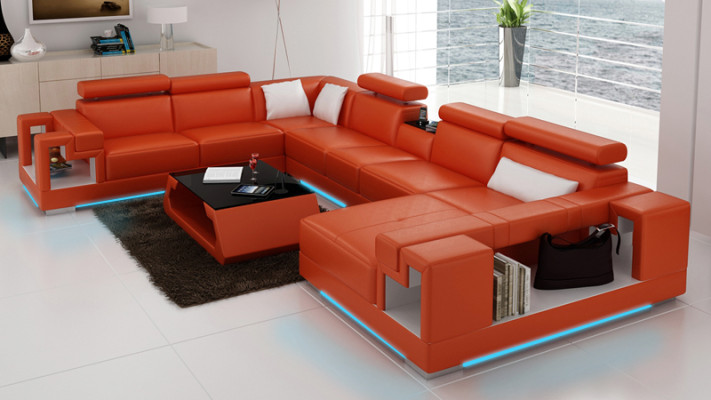 Leren bank Bank Bank Woonlandschap Hoekbank Hoekbank Design Modern U K5001