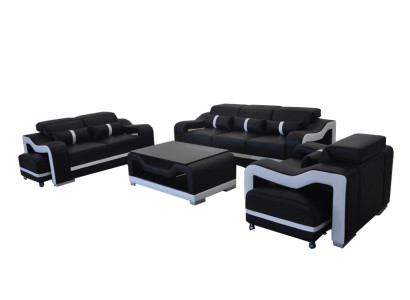 Bank Leer + USB, Bankstel Stoffering Set 3+2+1 Stoel Compleet Set Stoffering + Tafel