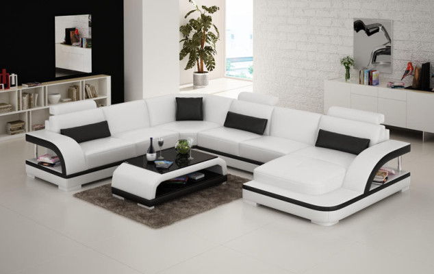 Moderne sofa hoekbankstellen hoek zitgedeelte leren bank gestoffeerde woonlandschap USB.