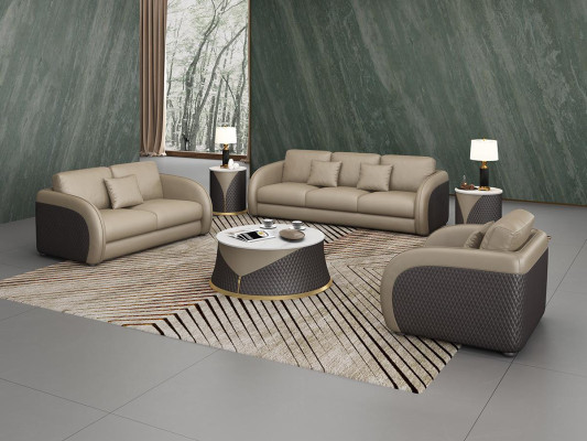 Set van 6-delig leren designbankstel met salontafel.