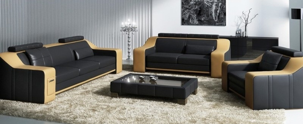 Ledersofa Set Bank Bank Zitkussen bekleding bankstel bankstel 3+2+1 bank HuttenS