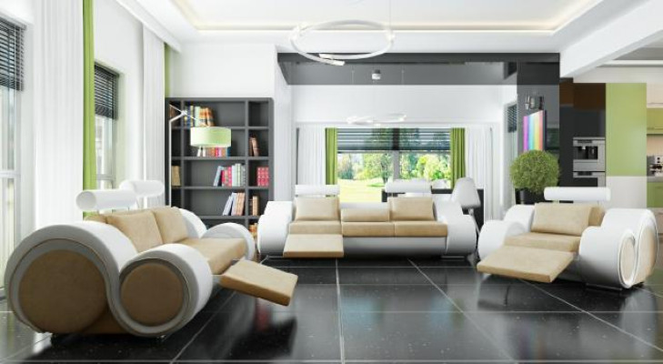 Bankstel Beklede Bank Leren Set Woonlandschap 3+2+1 Textiel BER