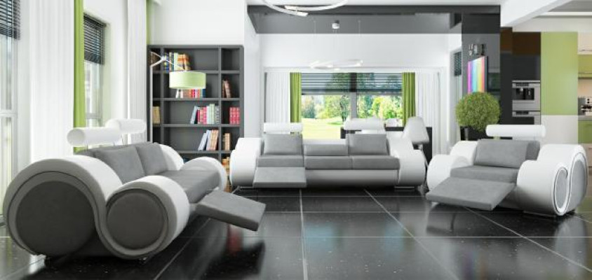 Bankstel Beklede Bank Leren Set Woonlandschap 3+2+1 Textiel BER