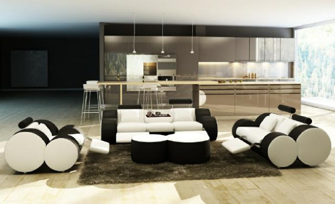 Leren bankstel 3+2+1 zits met USB Relax bank Bankstel Woonkamerset MADRID