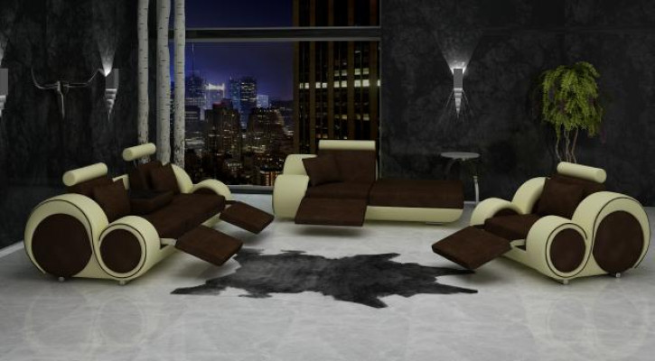 Bank Leer Textiel Stof Sofa Set 3 + Chaise + 1 USB Woonkamermeubel Set