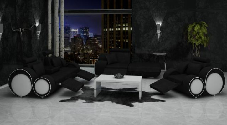 Bank Leer Textiel Stof Sofa Set 3 + Chaise + 1 USB Woonkamermeubel Set