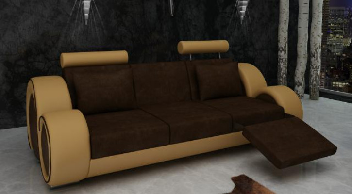 Bank Leer Textiel Stof Sofa Set 3 + Chaise + 1 USB Woonkamermeubel Set