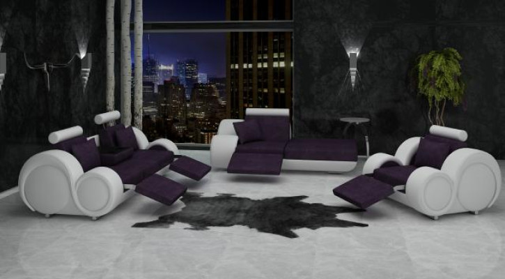 Sofa set van leer & textiel stof + USB, bankstel 3+ chaise + 1 woonlandschap