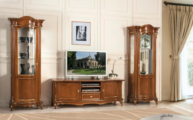 TV dressoir RTV woonkamer design plank bruin hout rekken lowboard Italië nieuw