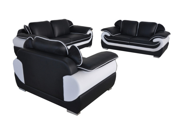 Bank Bank Zitgroep Set Lederen bankstel 3+2+1 Set + USB Nieuw gestoffeerd