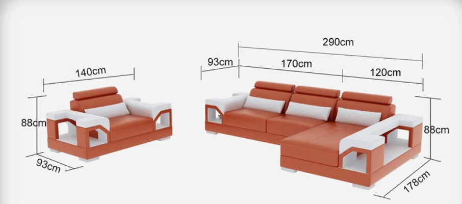 Leren bankstel met USB-woonlandschap hoekbank + fauteuil hoekbankstel Modern ontwerp Sofa