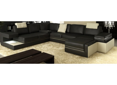 Moderne hoekbank ontwerp bank bekleding hoek leer textiel bank LED woonlandschap