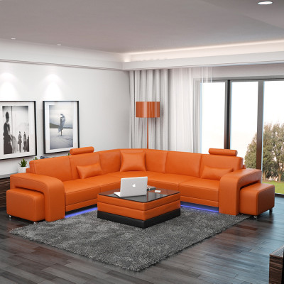 Stijlvolle L-vormige hoekbank in levendig oranje voor uw huis.