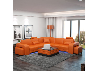 Stijlvolle L-vormige hoekbank in levendig oranje voor uw huis.
