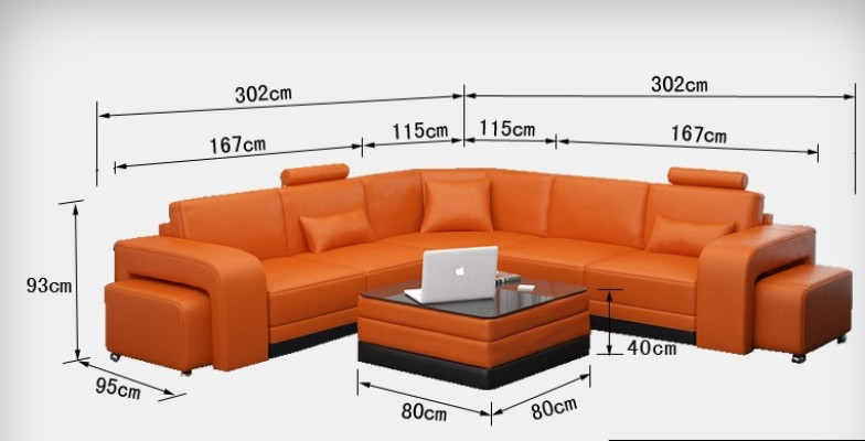 Stijlvolle L-vormige hoekbank in levendig oranje voor uw huis.