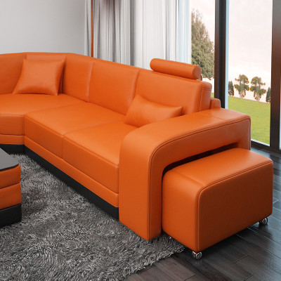 Stijlvolle L-vormige hoekbank in levendig oranje voor uw huis.