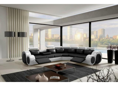 Leren hoekbank leren bank USB woonlandschap bekledingsset zwart wit nieuw Leren hoekbank leren bank USB woonlandschap bekledingsset zwart wit nieuw