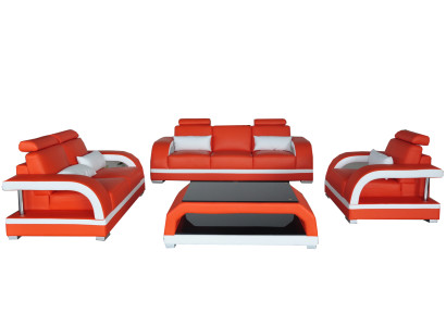 Bankbank Lederbekleding Zitbank Groep 3+2+1 Tafel Set Design Banken