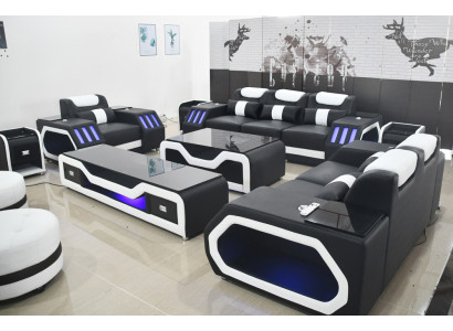 Sofaset 3+2+1-zits bankstel met bijzettafelset, modern design 4-delige moderne.