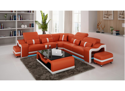 Bank Leren bank Bank Woonlandschap Hoekbank Hoek Modern Design Set