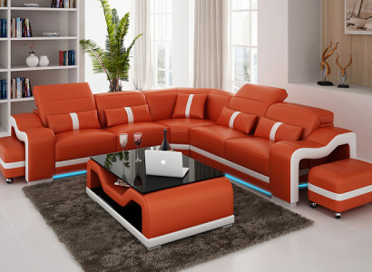 Bank Leren bank Bank Woonlandschap Hoekbank Hoek Modern Design Set