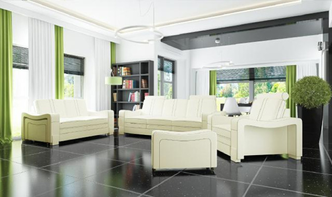 LEDERSOFA Op maat gemaakt SOFA SOF 3+2+1 USB BANKSTEL BEKLEDING SET Nieuw