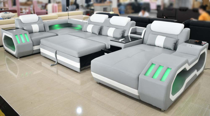 Grijs Nieuw Bank U-vormige Stoffen Bankstel Woonlandschap Ontwerp Modern Leren Bankstellen