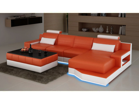 LEREN HOEKBANK MET USB-SOFA BED SOFA COUCH SET WOONLANDSCHAP NIEUW