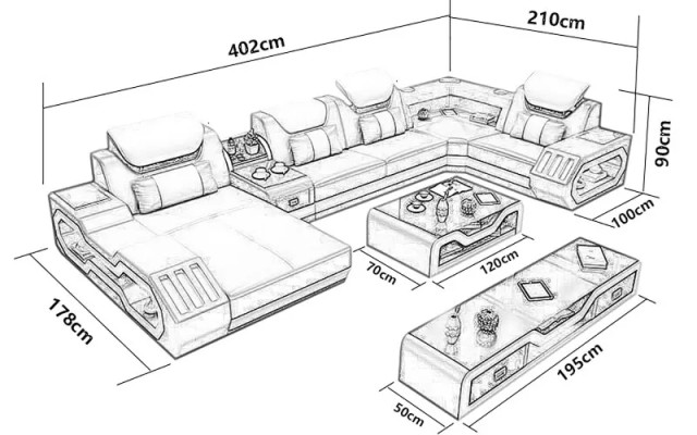Hoekbank U-vorm Salontafel Dressoir Leren bank Woonlandschap Designer Sofaset