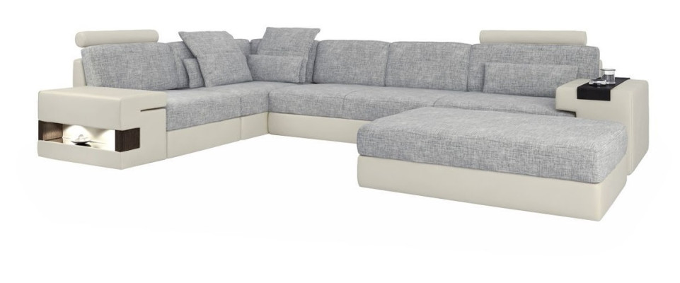 Bankstellen Hoekbank Leren Woonkamer Hout Gebied Poef Moderne L Vorm Nieuw Set