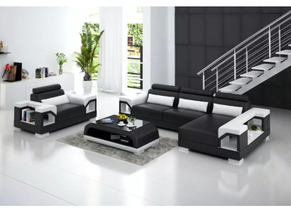 Hoekbank L-vorm Fauteuil Salontafel Moderne bank Leren bank Hoekbank Bekleding 4-delig Set