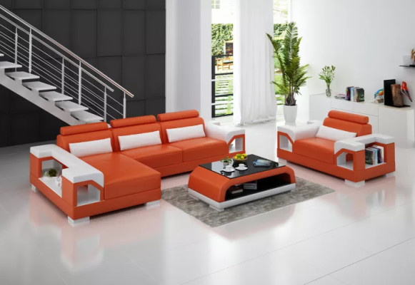 Hoekbank L-vorm Fauteuil Salontafel Moderne bank Leren bank Hoekbank Bekleding 4-delig Set