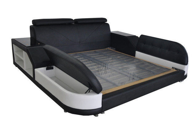 Ontwerp bed XXL Groot Leer Hotel Bekleding 180x200 Multifunctioneel Regaal USB Bedden