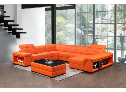 XXL Set Designer woonlandschap hoekbank bank bank U-vorm tafel leer nieuw XXL Set Designer woonlandschap hoekbank bank U-vorm tafel leer nieuw
