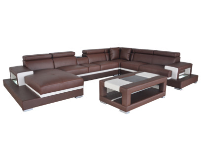 Ontwerp Lederen Bekleding Zitkamer Woonkamer Bank Hoek Bank Ontwerper Set + Tafel
