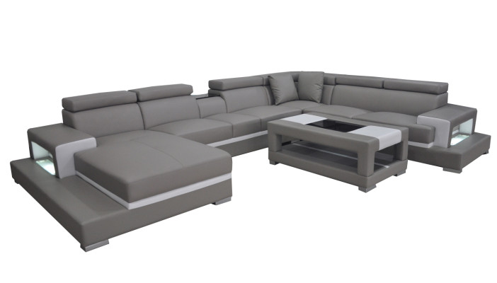 Ontwerp Lederen Bekleding Zitkamer Woonkamer Bank Hoek Bank Ontwerper Set + Tafel
