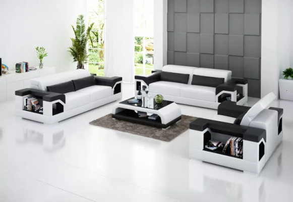 Sofa set 3-zits bank salontafel woonlandschap leren bank modern sofa bankstel