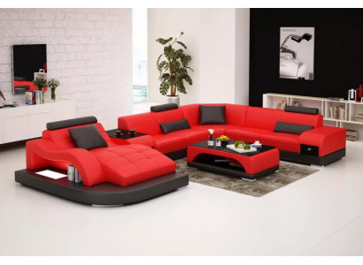 Hoekbank U-vorm Fauteuil Salontafel Moderne bank Leren bank Hoekbank Bekleding 2-delig set