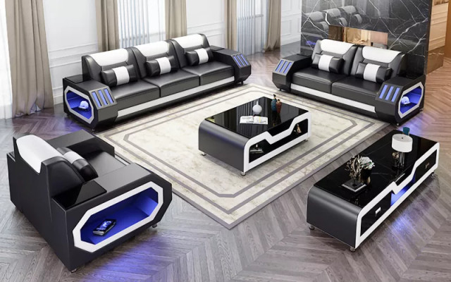 Bankstel 3-zits Modern leren bankstel Designerbank Woonlandschap Nieuw
