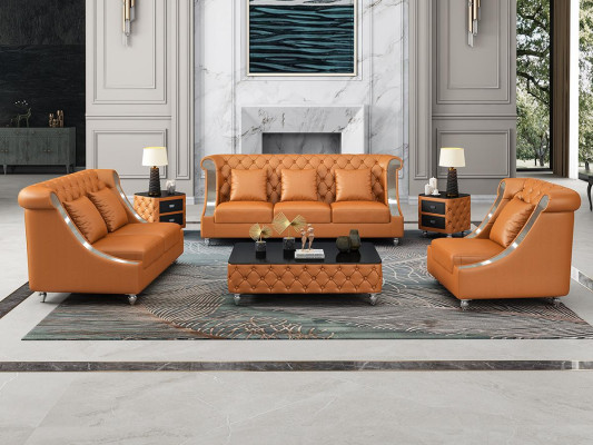Ontwerp woonlandschap bankstel 3+2 zits leren bankstel woonkamer Chesterfield