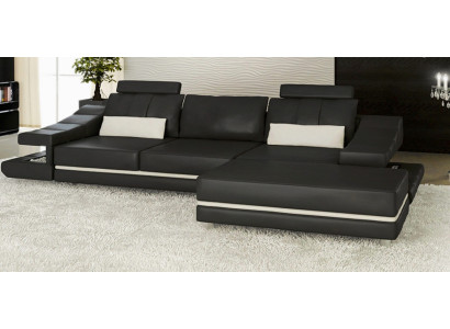 Moderne luxe design bank van leer, 3-zits met hocker voor in de woonkamer of kantoor, NIEUW.