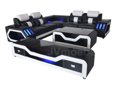 Leren bankstel woonlandschap hoekbank modern design L-vorm salontafel G8046