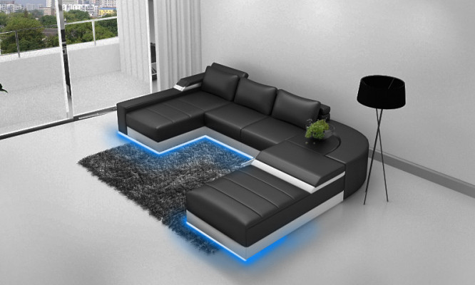 Hoekbank hoekbank met USB-bekleding lederen set woonlandschap liggen Bellenberg