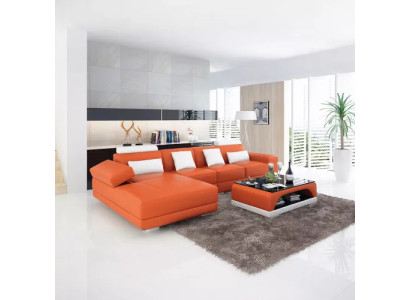 Leer hoekbank gestoffeerde designbank Moderne L-vormige bank