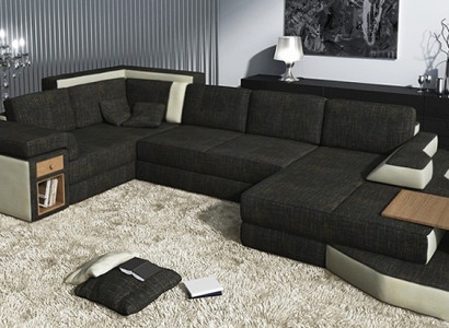 XXL Design Grote Bank met USB, Hoekbank Bankstel Woonlandschap U Vorm Leer Textiel Hoek