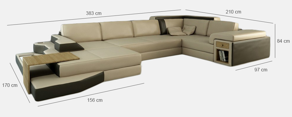 XXL Ontwerp Grote Bank +USB Hoekbank Bank Woonkamer U Vorm Leder Textiel Hoek
