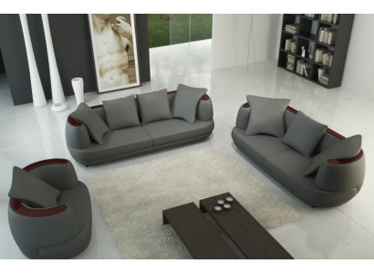 Sofaset met USB Luxe Designer Bank Bekleding 3+2+1 Leren Bank Grijs Nieuw