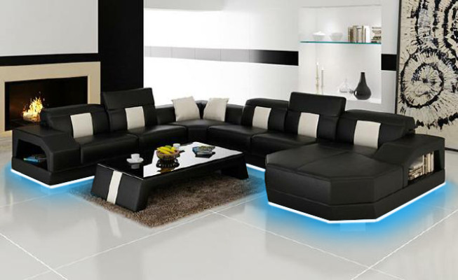 Woonlandschap Bank Bekleding Hoek Bankstel Designer Leren Bank