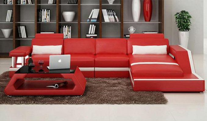 LEDEREN SOFA XXL WOONLANDSCHAP GARNITUUR HOEKBANK LEDEREN GARNITUUR met USB BEKLEDING
