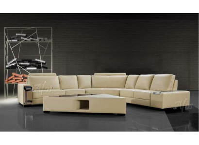Leren hoekbank met USB, design zitkussen set woonlandschap 2348